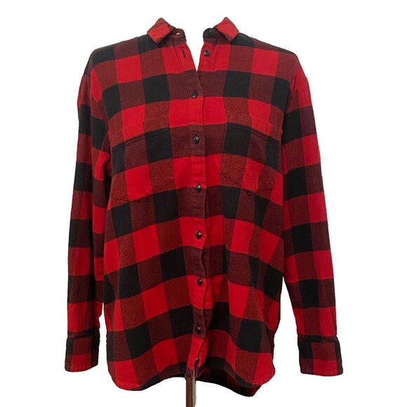 Madewell Tops - MADEWELL Women's S Flannel Shirt Oversized Buffalo Check Red Black Plaid Cotton